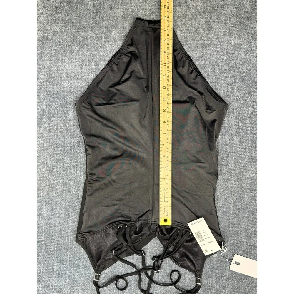 Magicsuit by Miraclesuit Womens Black Wrap Front One Piece Swimsuit Size 8